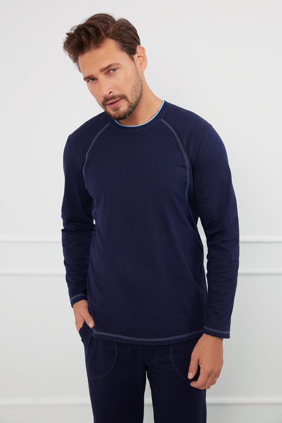 Salomon Herren Schlafanzug mit langen Ärmeln, lange Hose Italian Fashion - navy blau/blau