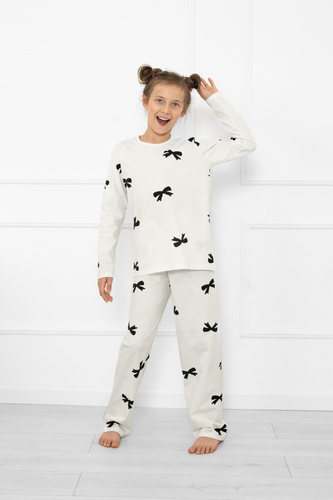 Mädchen-Pyjama Fiocca- ecru, Baumwolle, lange Ärmel und Hose Italienische Mode