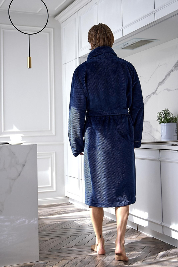 L&L 2661 Eleganter Herrenbademantel Klassischer Kimono-Kragen Weich Dunkelblau