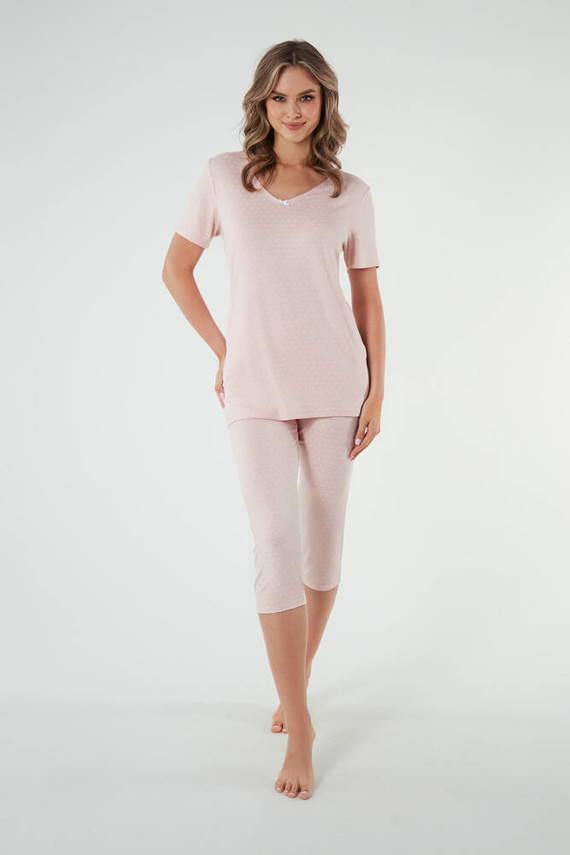 Puntini Damen Schlafanzug mit kurzen Ärmeln, 3/4 Hose Italian Fashion - puderrosa