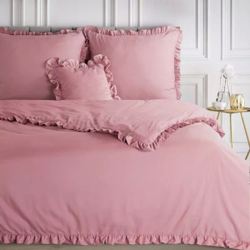 Eurofirany MI Mikrofaser-Bettwäsche mit Rüsche, weich, mit Reißverschluss, rosa