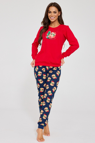 671/422 Teddy Cornette Damenpyjama – Weihnachten, rot, Baumwolle, lange Ärmel