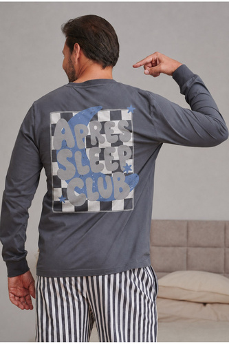 Doctor Nap 7524 Apres Sleep Herren-Pyjama, lang, graphitgrau, 100% Baumwolle