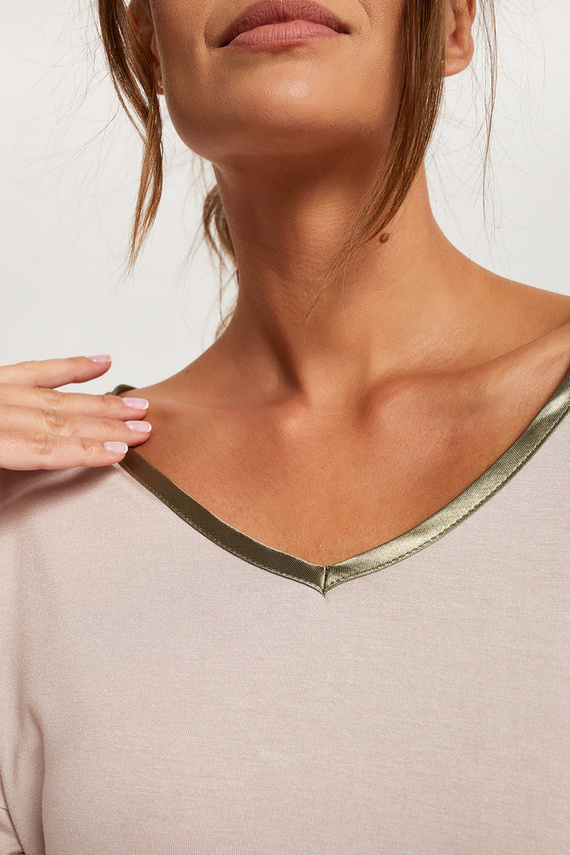 Indonesien Damen Schlafanzug 3/4 Ärmel, 3/4 Hose Italian Fashion - beige/print