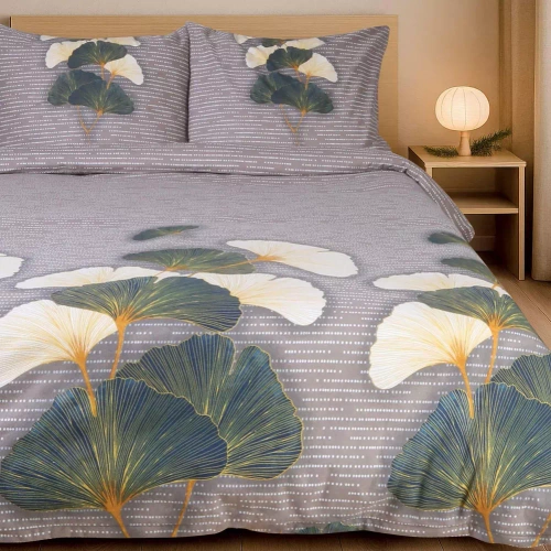 31510/2 Flanell-Bettwäsche Darymex Flanell beige grüne Ginkgoblätter – Set, 100 % Baumwolle, warm und weich
