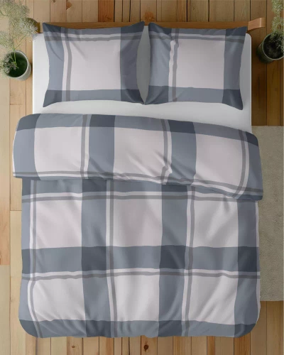 5218 Eine karierte Bettwäsche aus grauem Detexpol-Satin