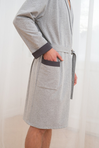 Gabriel Herren Bademantel mit Taschen Italian Fashion- melange/graphit