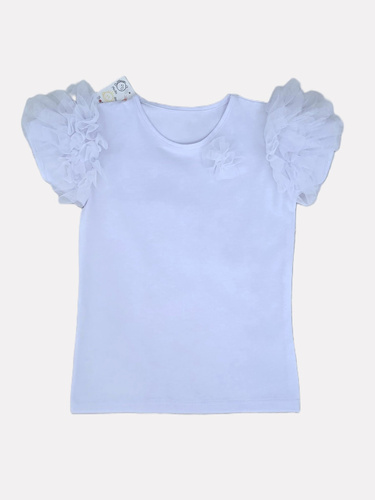 Inez Bambarillo Mädchenbluse mit Tüllvolants, Baumwolle, hellblau
