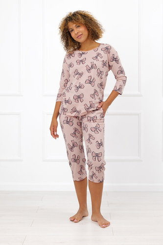 Italian Fashion Silano Damen-Baumwoll-Pyjama mit 3/4-Ärmeln und 3/4-Hose