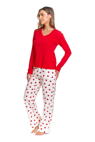 Damen-Pyjama Doctor Nap Amour, rote Bluse + Flanellhose, 100% Baumwolle