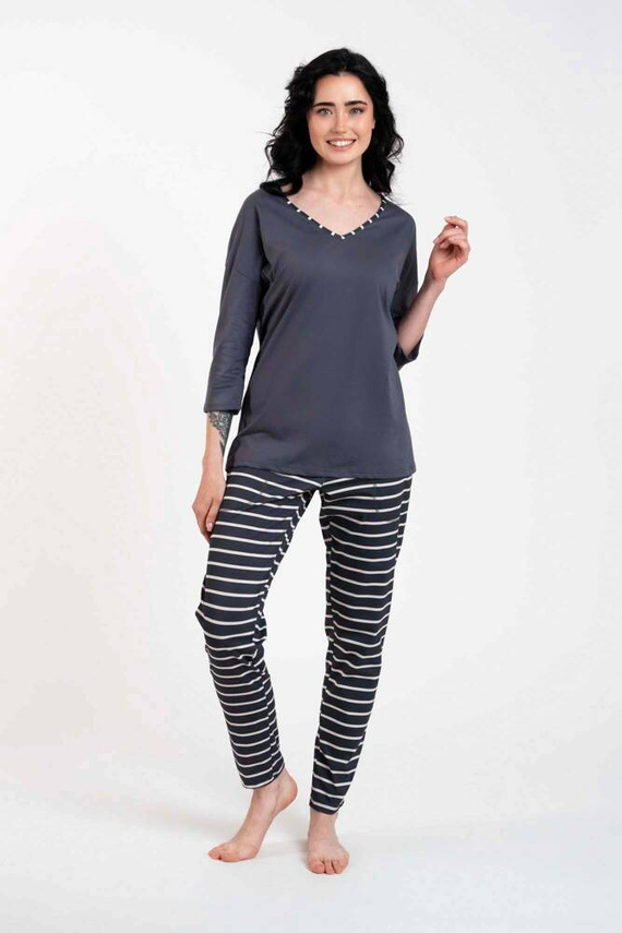 Betty Damen Schlafanzug 3/4 Ärmel, lange Hose Italian Fashion - graphite/graphite print