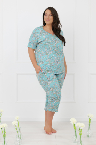 Hikari Damen Pyjama 100% Baumwolle 3/4
