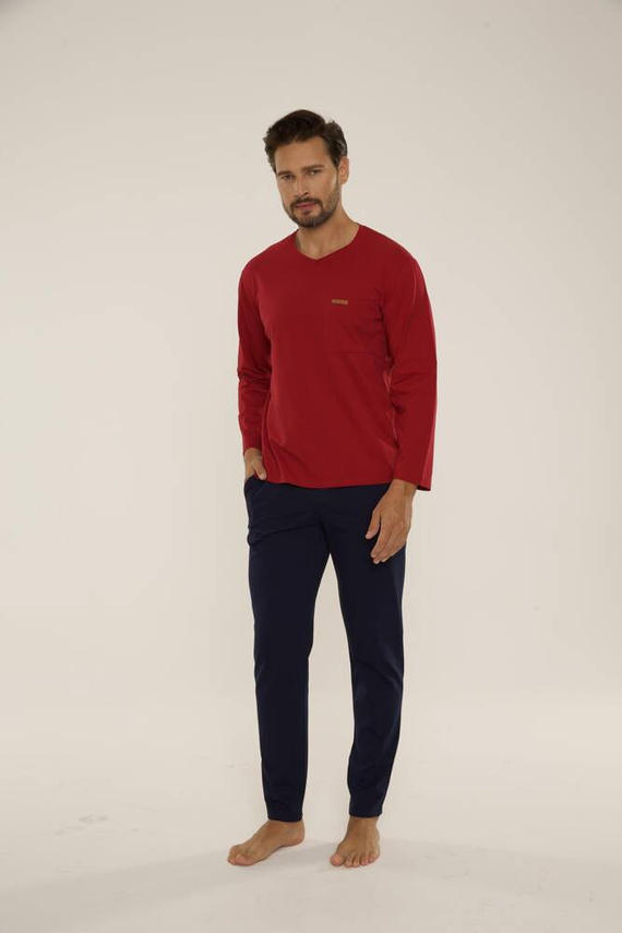 683 Kevin Forex Herren Schlafanzug - kastanienbraun - marineblau