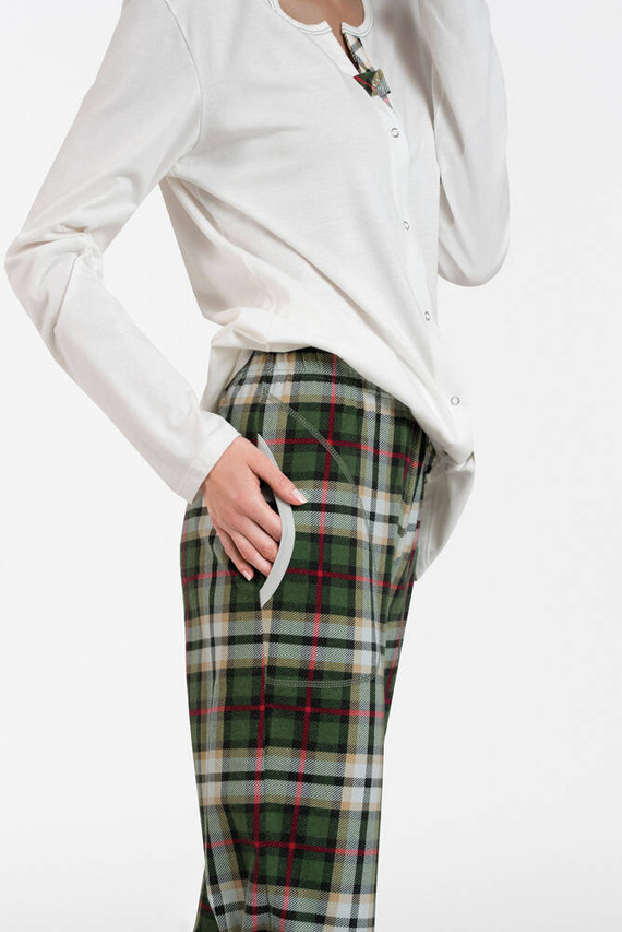 Asama Unbuttoned Ladies' Pyjamas lange Ärmel, lange Hosen Italian Fashion - ecru/print