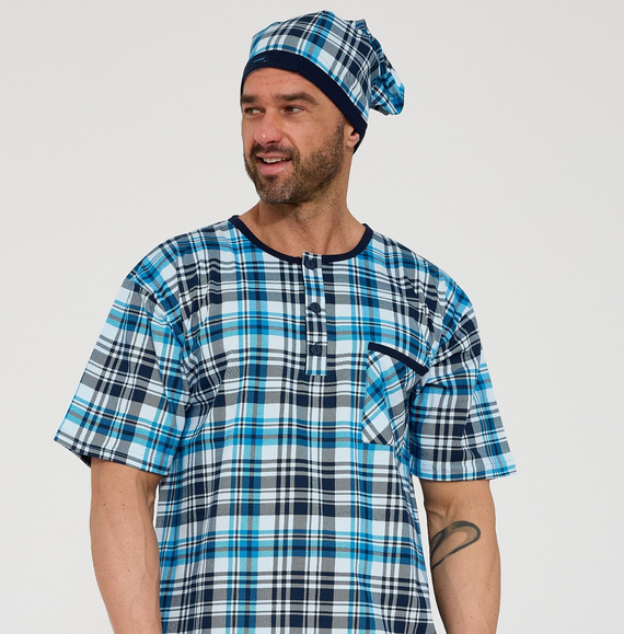 Cornette 109/38– Herren Nachthemd aus 100% Baumwolle, kurzer Ärmel, Knöpfe und Brusttasche