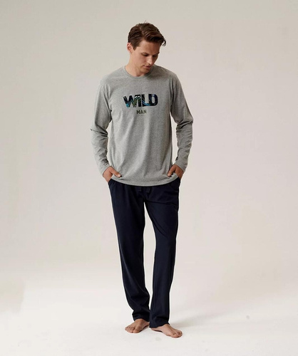 Herrenpyjama NMP-392 Atlantic – Baumwolle, lange Ärmel, stylisches Set für kalte Nächte