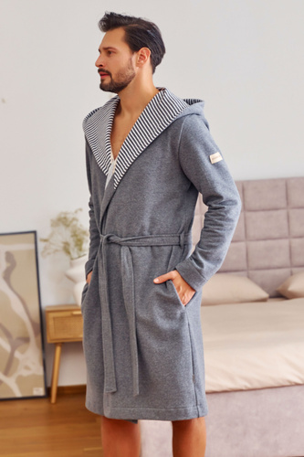 7230 Doctor Nap Herrenbademantel – Baumwolle, Kapuze, elegante Verarbeitung – Dunkelgrau