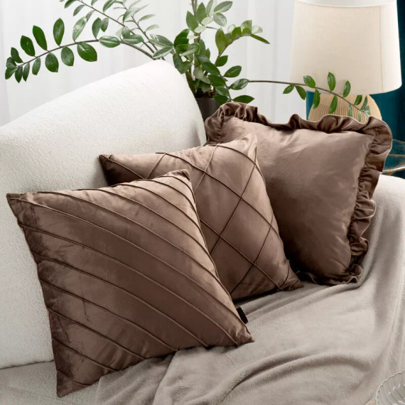 Kissenbezug Brenda 45x45 Salbei Samt Eurofirany Volant dark beige