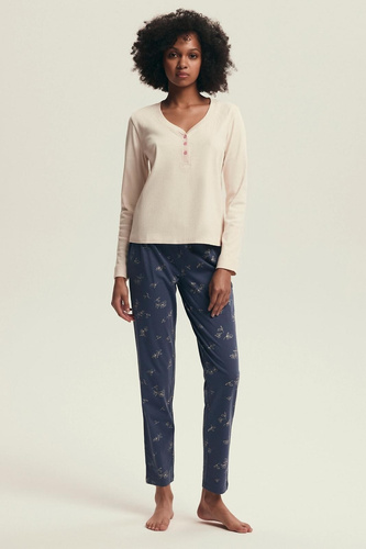 Damenpyjama 43698 Delanie Henderson creme – Baumwolle, lange Ärmel, eleganter Schnitt