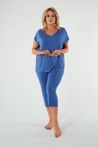Paola Damen Kurzarm-Pyjama, 3/4 Hose Italienische Mode - blau