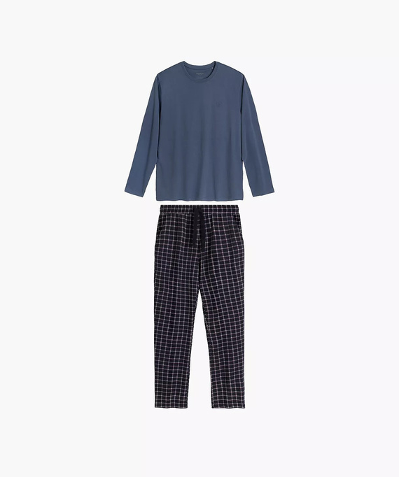 Atlantic NMP-404 Herren-Pyjama 100% Baumwolle Lange Hose kariert blau-dunkelblau