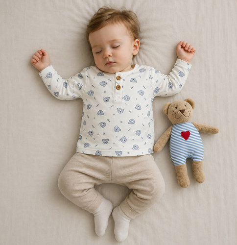 Mamatti Babyshirt aus Baumwolle Weiß Bären Langarm
