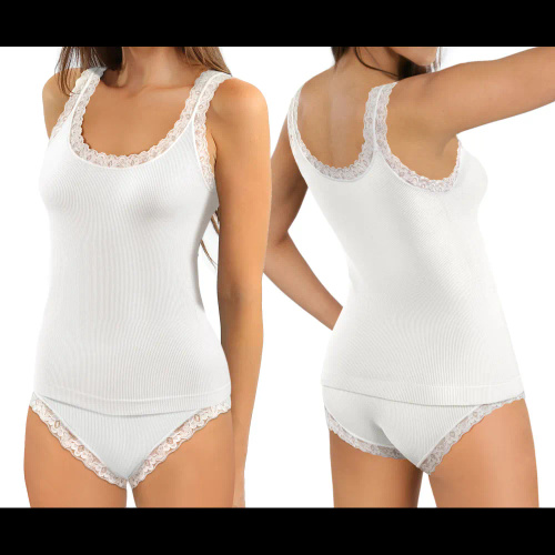 Damen Top Sesto Senso 6109 Spitze nahtlos elastisch bequem white