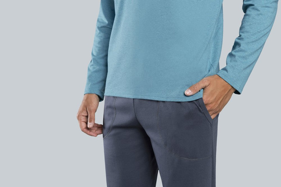 Lion Herren Schlafanzug mit langen Ärmeln, Hose Italian Fashion - rot/graphit