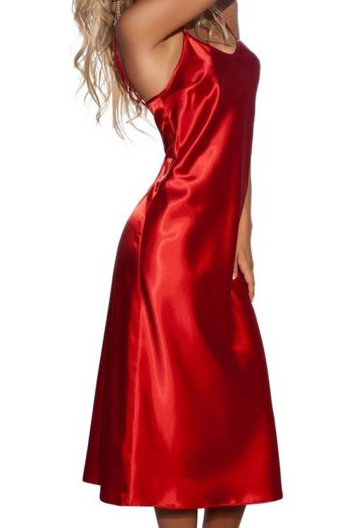Argentina Kalimo - trägerloser Damenslip aus Satin, elegantes Midi-Nachtkleid, rot