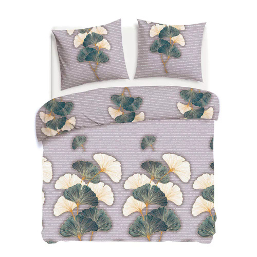 31510/2 Flanell-Bettwäsche Darymex Flanell beige grüne Ginkgoblätter – Set, 100 % Baumwolle, warm und weich