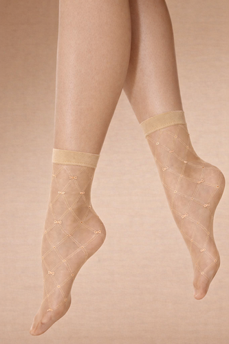 Damen Söckchen Knittex Hold 20 den – Söckchen mit geometrischem Muster naturel