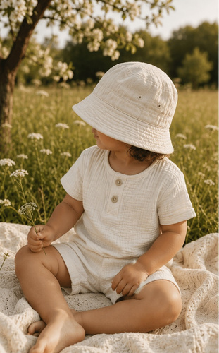 BL55103 Mamatti Ecru Musselin Polo-Bluse mit kurzen Ärmeln und Knöpfen