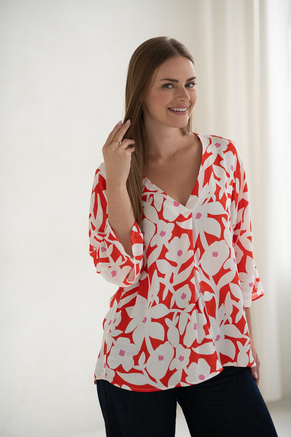 Mamafullness Milk&Love geblümte Umstands-Stillbluse – Viskose, 3/4-Ärmel, Übergröße