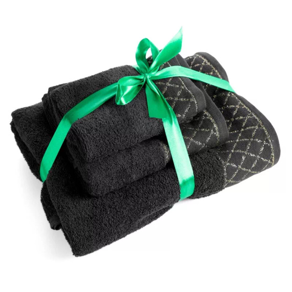 Eurofirany Handtücher Set 3 tlg weich saugstark elegante Handtücher Layla black
