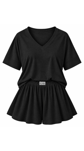 Luna 1313 Damen-Schlafanzug schwarz 100% Baumwolle T-Shirt und kurze Hose