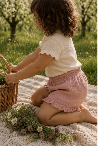 Mamatti SZ50310 Kinder Musselin Shorts in Staubrosa, Luftig und Elegant