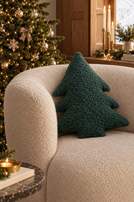 Poduszka dekoracyjna Choinka Spod Igły i Nitki 43x32 cm grün Bouclé