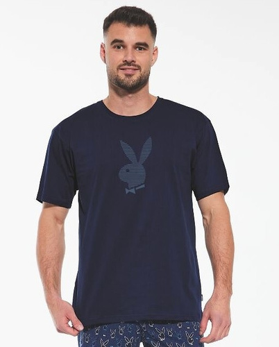 326/190 Rabbit Herren-Kurzarmpyjama, Cornette-Shorts, Marineblau