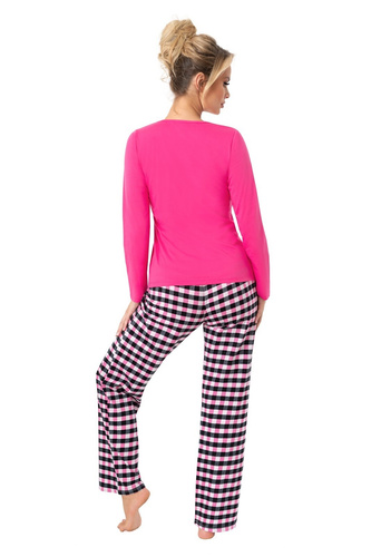 Donna Sleep Long Damen-Pyjama, Fuchsia – Baumwolle, lange Ärmel, verpackt in einer Plastiktüte