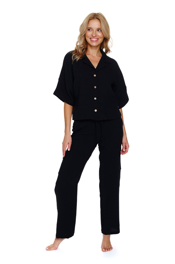 7236 Damen-Pyjama „Doctor Nap“ aus Musselin – Schwarz