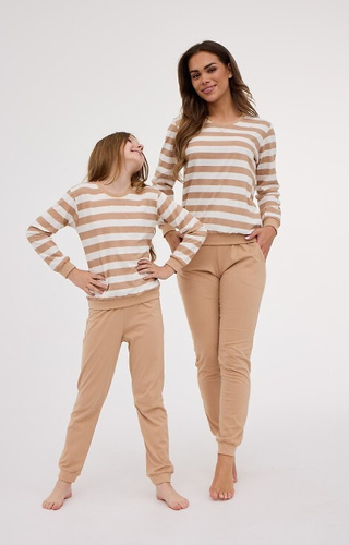 635/467 Cornette Molly 2 Damenpyjama | Gestreifte Hose aus Baumwolle in Ecru mit Taschen