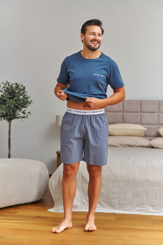 7424 Doctor Nap Herren Baumwoll-Pyjama Denim Blue gestreifte Shorts