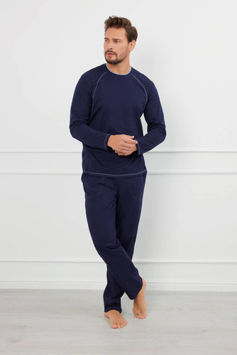 Salomon Herren Schlafanzug mit langen Ärmeln, lange Hose Italian Fashion - navy blau/blau