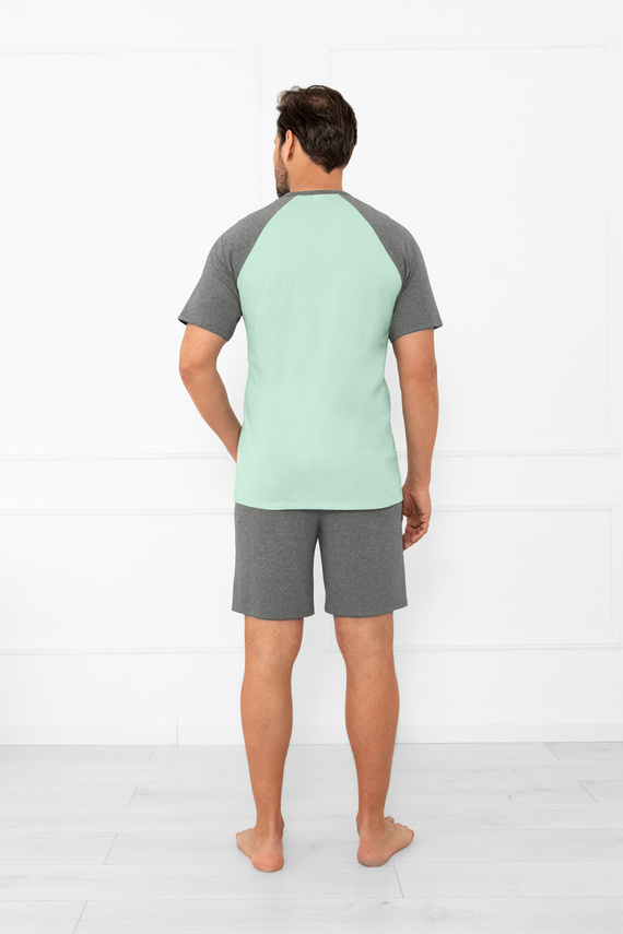 Herren Schlafanzug Alexander Italian Fashion - kurze Ärmel und kurze Hose, 100% Baumwolle - Salbei/Melange 