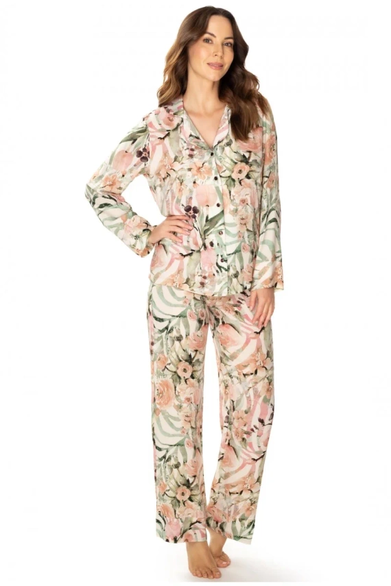 86632 Ines Damenpyjama mit Möwenblumen mit Reißverschluss