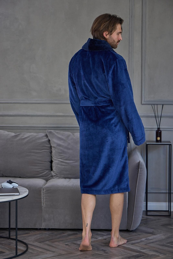 Herrenbademantel L&L 2662 Clever Weich Warm mit Schalkragen Blau