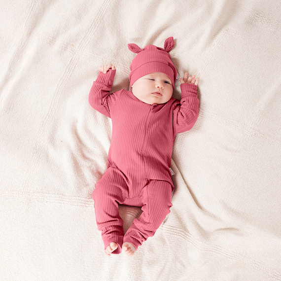 216032 Lala Nicol Babystrampler – gerippte Baumwolle, ohne Füße, diagonaler Reißverschluss