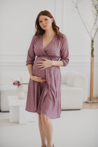 Umstands- und Stillkleid Milk Shake, 3/4-Ärmel Milk&Love, Flieder mit Punkten