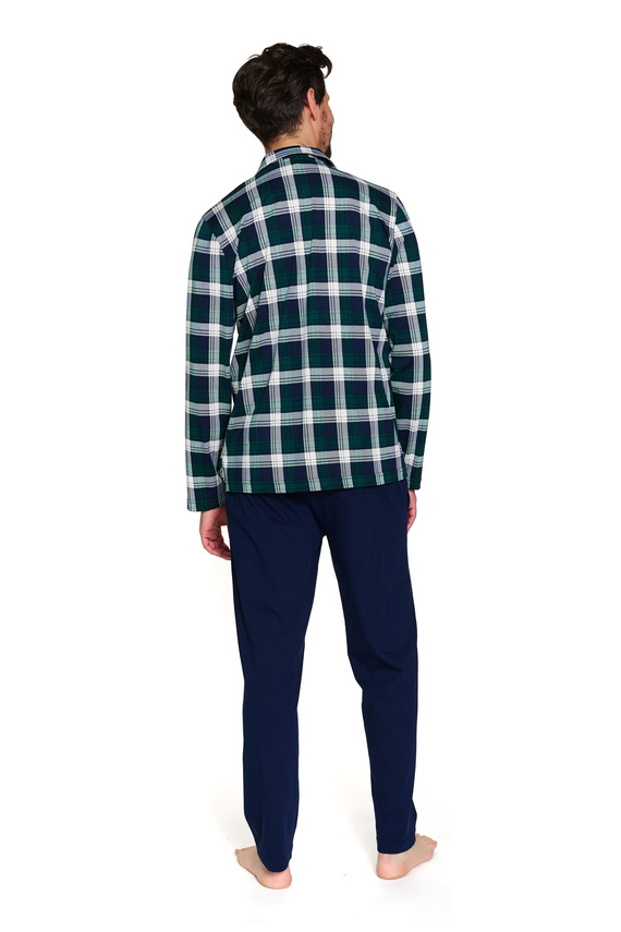 Doctor Nap 7367 – Baumwollpyjama für Herren mit kariertem Hemd | 100 % Baumwolle, polnische Produktion – Smaragd