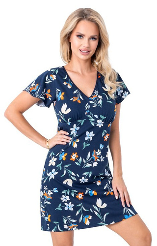 Donna Caroline – Damen-Nachthemd aus Baumwolle mit Blumendruck und V-Ausschnitt